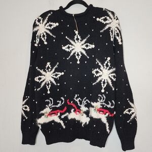 NWT Vintage Lauren Hansen Hand Knitted Snowflake Reindeer Sweater L Ramie Cotton